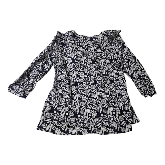 Lyza Byrd Navy Floral Ruffle Top Size Large 100% Cotton - Picture 3 of 7